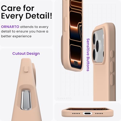 ORNARTO Compatible with iPhone 17 Pro Case 6 3  Slim Liquid Silicone 4 Layers Full Covered Soft Gel Rubber Shockproof Cover  Protective Phone Case for iPhone 17 Pro Orange Amour