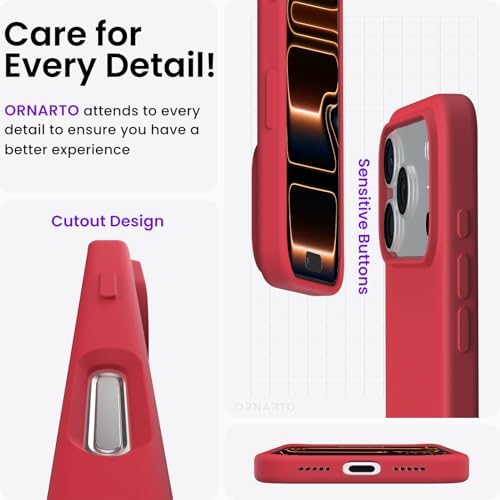 ORNARTO Compatible with iPhone 17 Pro Case 6 3  Slim Liquid Silicone 4 Layers Full Covered Soft Gel Rubber Shockproof Cover  Protective Phone Case for iPhone 17 Pro Orange Amour