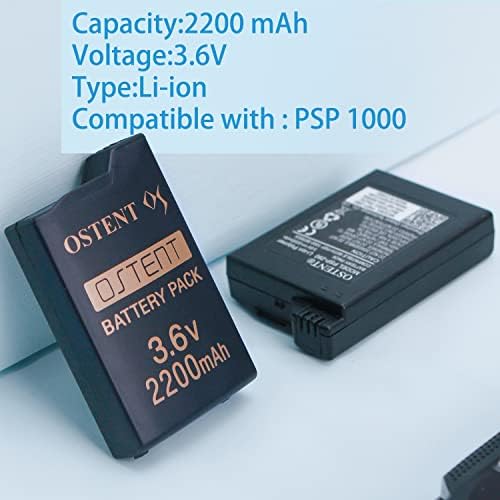 OSTENT High Capacity Quality Real 2200mAh 3.6V Lithium Ion Li-ion Polymer Rechargeable Battery Pack Replacement Upgraded Version for Sony PSP 1000 PSP-280 Console Video Games