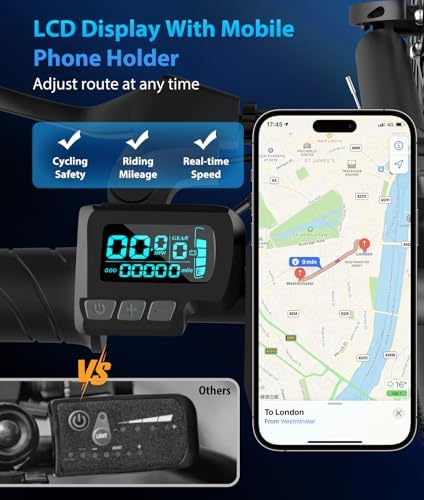 OTD Adults Electric Bike 1200W Peak Electric Bicycles  28MPH 26x2 1 Fast E Bike  60 Miles PAS Range  48V 624Wh Removable Battery 7 Speed E Bicycles with Mobile Phone Holder