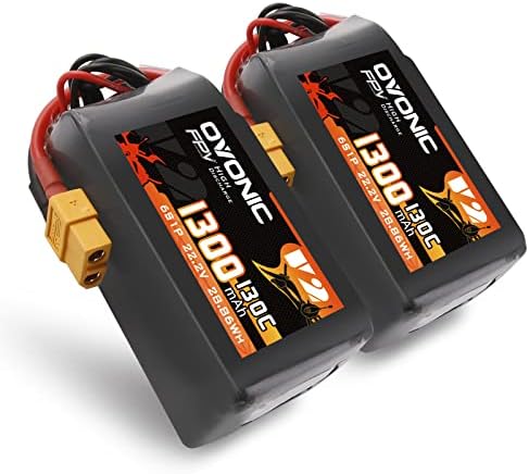 OVONIC 130C 6S 1300mah Lipo Battery 22 2V Pack with XT60 Plug for FPV Racing 2pcs
