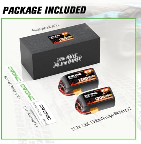 OVONIC 130C 6S 1300mah Lipo Battery 22 2V Pack with XT60 Plug for FPV Racing 2pcs