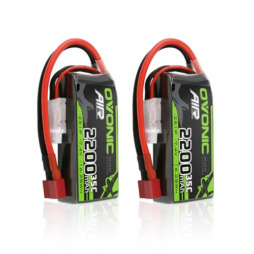 OVONIC 2S Lipo Battery 35C  Burst 70C  2200mAh 7 4V Lipo Battery with Dean Style T Connector for RC Airplane Helicopter Quadcopter FPV Racing Drone 2 Packs