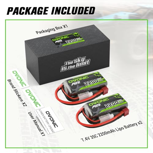 OVONIC 2S Lipo Battery 35C  Burst 70C  2200mAh 7 4V Lipo Battery with Dean Style T Connector for RC Airplane Helicopter Quadcopter FPV Racing Drone 2 Packs