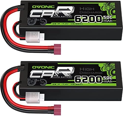OVONIC 2S Lipo Battery 50C 6200mAh 7 4V Lipo Battery with Dean Style T Connector for 1/8 1/10 RC Car Truck Boat Vehicles 2 Packs