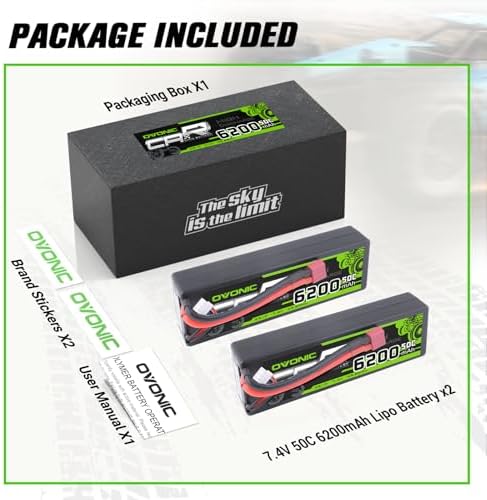 OVONIC 2S Lipo Battery 50C 6200mAh 7 4V Lipo Battery with Dean Style T Connector for 1/8 1/10 RC Car Truck Boat Vehicles 2 Packs