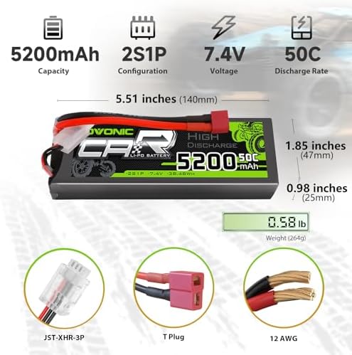 OVONIC 2S Lipo Battery 50C 5200mAh 7 4V Lipo Battery with Dean Style T Connector for 1/8 1/10 RC Car Truck Boat Vehicles