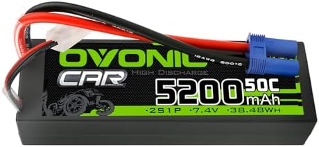 OVONIC 2S Lipo Battery 50C 5200mAh 7 4V Lipo Battery with EC5 Connector for Arrma 1/5 1/8 1/10 RC Car and Truck