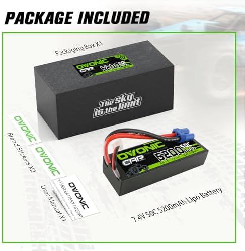OVONIC 2S Lipo Battery 50C 5200mAh 7 4V Lipo Battery with EC5 Connector for Arrma 1/5 1/8 1/10 RC Car and Truck