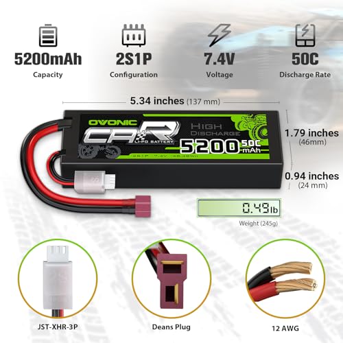 OVONIC 2s Lipo Batería 50C 5200mAh 7.4V Lipo Batería con Dean-Estilo T Conector para Coche Camión Barco Vehículos