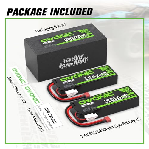 OVONIC 2s Lipo Batería 50C 5200mAh 7.4V Lipo Batería con Dean-Estilo T Conector para Coche Camión Barco Vehículos