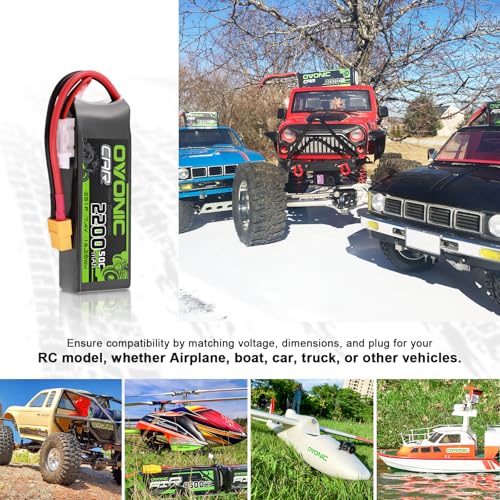 OVONIC 2s Lipo Battery 50C 2200mAh 7 4V Lipo Battery with XT60 TRX Connector for RC Car Truck Boat Airplane Helicopter Quadcopter FPV Racing Drone