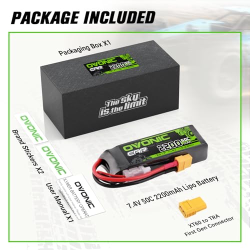 OVONIC 2s Lipo Battery 50C 2200mAh 7 4V Lipo Battery with XT60 TRX Connector for RC Car Truck Boat Airplane Helicopter Quadcopter FPV Racing Drone