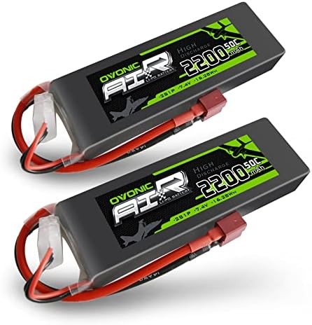 OVONIC 2s Lipo Battery 50C 2200mAh 7 4V Lipo Battery Soft Case with Dean Style T Connector for RC Evader BX Car RC Truck RC Truggy RC Airplane UAV Drone FPV 2 Packs