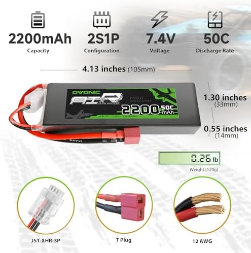 OVONIC 2s Lipo Battery 50C 2200mAh 7 4V Lipo Battery Soft Case with Dean Style T Connector for RC Evader BX Car RC Truck RC Truggy RC Airplane UAV Drone FPV 2 Packs