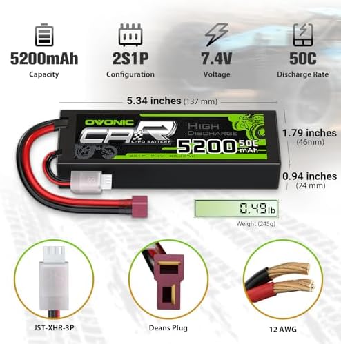 OVONIC 2s Lipo Battery 50C 5200mAh 7 4V Lipo Battery with Dean Style T Connector for Car Truck Boat Vehicles