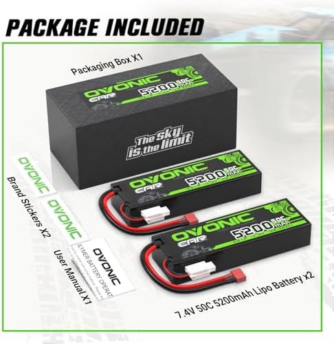 OVONIC 2s Lipo Battery 50C 5200mAh 7 4V Lipo Battery with Dean Style T Connector for Car Truck Boat Vehicles