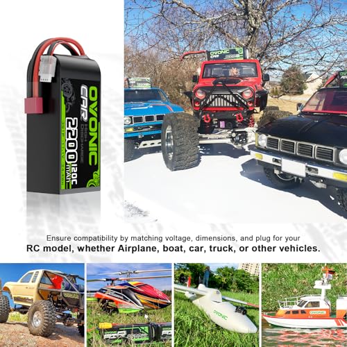 OVONIC 3S Short LiPo Battery 11 1V 2200mAh 120C with Dean Style T Plug for RC Car RC Truck Airplane Helicopter Boat Car Racing RC Hobby  2 Packs  77 D x 34 W x 26 H mm  with Lipo Voltage Checker