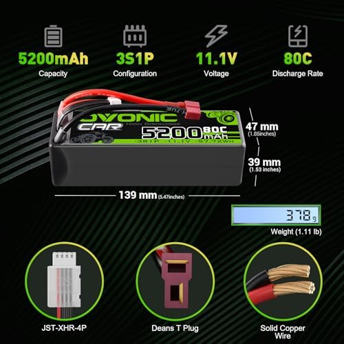 OVONIC Lipo Battery 11 1V 80C 5200mAh 3S Battery with Dean Style T Plug Hardcase Battery for RC Car Boat Truck Helicopter Airplane Racing Models 2 Packs 