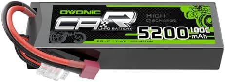 OVONIC Lipo Battery 7 4V 100C 5200mAh 2S Battery T Style Plug Connector with Housing for RC Car Truck Vehicle Buggy Losi 1/10 Scale Racing Model