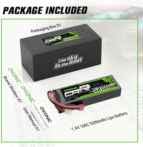 OVONIC Lipo Battery 7 4V 100C 5200mAh 2S Battery T Style Plug Connector with Housing for RC Car Truck Vehicle Buggy Losi 1/10 Scale Racing Model
