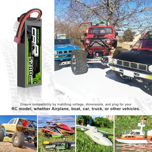 OVONIC Lipo Battery 7 4V 100C 5200mAh 2S Battery Dean Style T Connector with Housing for RC Car Truck Vehicle Buggy Losi 1/10 Scale Racing Model with Lipo Voltage Checker