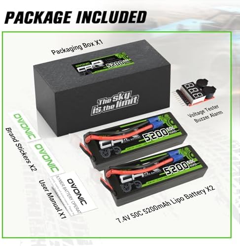 OVONIC Lipo Batería 5200mAh 50C 7.4V 2S RC Batería con conector EC3 para RC Plane DJI Quadcopter RC Avión RC Helicóptero RC Coche Camión Barco 2 piezas (con comprobador de voltaje Lipo)