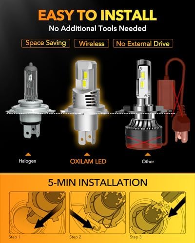 OXILAM H4 9003 HB2 LED Bulbs  1000  Brighter Hi/Low Beam  6500K Cool White  Quick Install with Cooling Fan  70000Hrs  Pack of 2