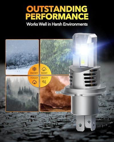 OXILAM H4 9003 HB2 LED Bulbs  1000  Brighter Hi/Low Beam  6500K Cool White  Quick Install with Cooling Fan  70000Hrs  Pack of 2