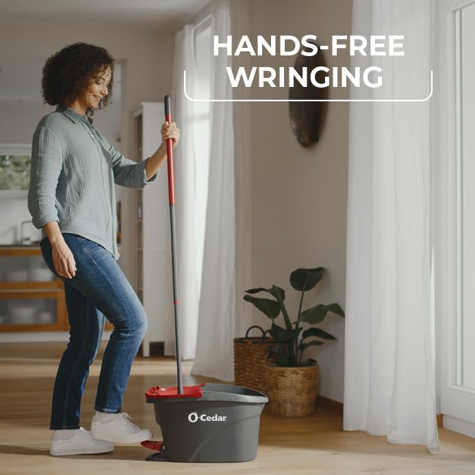 O Cedar EasyWring Microfiber Spin Mop  Bucket Floor Cleaning System  Red  Gray  Standard