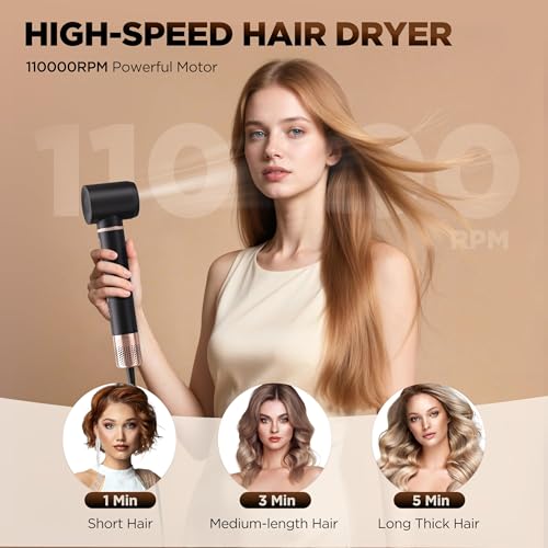 O H B 5 in 1 Air Wrap Hair Styler   High Speed Hair Dryer Brush  Hot Air Styler with Fast Drying  No Heat Damage & Ionic Multi Styler Dryer Brush for Volumize  Curl  Straighten  Frizz Free  Black Gold
