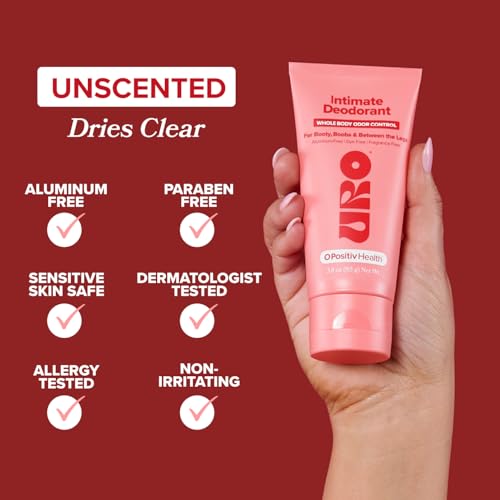 O Positiv URO Intimate Whole Body Deodorant Cream Dermatologist Tested Hypoallergenic Non irritating Aluminum Free Unscented Dries Clear Odor & Moisture Control Anti Chafing 3 Oz Tube