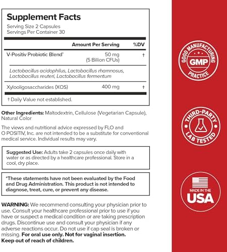 O Positiv URO Vaginal Probiotics for Women pH Balance with Prebiotics & Lactobacillus   Vaginal Health Supplement   Promote Healthy Vaginal Odor & Flora  60 Count  Pack of 1   1 Month Supply