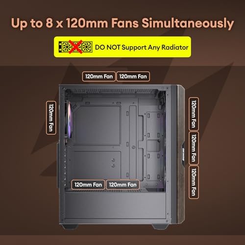 Caja de PC ATX de madera de roble, 4 ventiladores de caja no PWM de 4.724 in de 3 pines preinstalados, puerto tipo C, panel lateral de vidrio templado, caja negra de computadora de media torre, Cypress 5 AIR