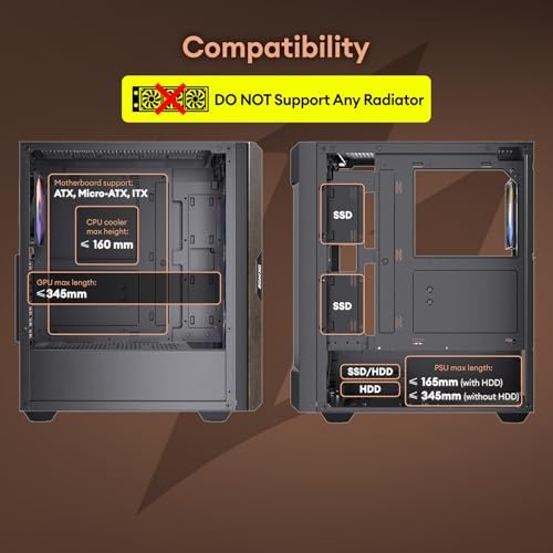 Caja de PC ATX de madera de roble, 4 ventiladores de caja no PWM de 4.724 in de 3 pines preinstalados, puerto tipo C, panel lateral de vidrio templado, caja negra de computadora de media torre, Cypress 5 AIR