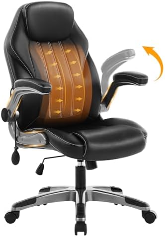Office Desk Chair  Ergonomic Computer Chair with Padded Flip Up Arms and Adjustable Lumbar Support  PU Leather Executive Chair with Tilt Lock and 360  Swivel Rolling Wheels for Work  Study