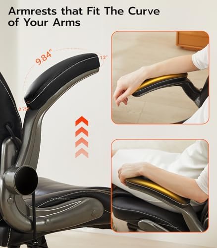 Office Desk Chair  Ergonomic Computer Chair with Padded Flip Up Arms and Adjustable Lumbar Support  PU Leather Executive Chair with Tilt Lock and 360  Swivel Rolling Wheels for Work  Study