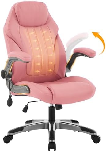 Office Desk Chair  Ergonomic Computer Chair with Padded Flip Up Arms and Adjustable Lumbar Support  PU Leather Executive Chair with Tilt Lock and 360  Swivel Rolling Wheels for Work  Study