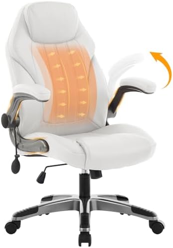 Office Desk Chair  Ergonomic Computer Chair with Padded Flip Up Arms and Adjustable Lumbar Support  PU Leather Executive Chair with Tilt Lock and 360  Swivel Rolling Wheels for Work  Study