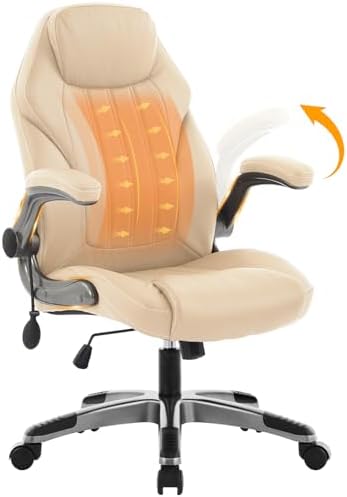 Office Desk Chair  Ergonomic Computer Chair with Padded Flip Up Arms and Adjustable Lumbar Support  PU Leather Executive Chair with Tilt Lock and 360  Swivel Rolling Wheels for Work  Study