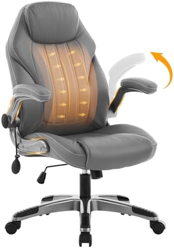 Office Desk Chair  Ergonomic Computer Chair with Padded Flip Up Arms and Adjustable Lumbar Support  PU Leather Executive Chair with Tilt Lock and 360  Swivel Rolling Wheels for Work  Study