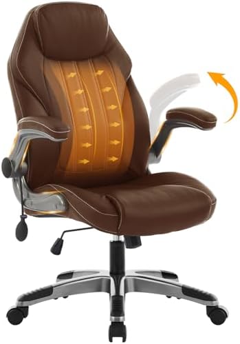 Office Desk Chair  Ergonomic Computer Chair with Padded Flip Up Arms and Adjustable Lumbar Support  PU Leather Executive Chair with Tilt Lock and 360  Swivel Rolling Wheels for Work  Study
