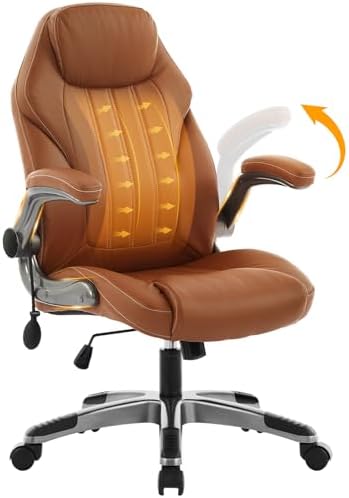 Office Desk Chair  Ergonomic Computer Chair with Padded Flip Up Arms and Adjustable Lumbar Support  PU Leather Executive Chair with Tilt Lock and 360  Swivel Rolling Wheels for Work  Study