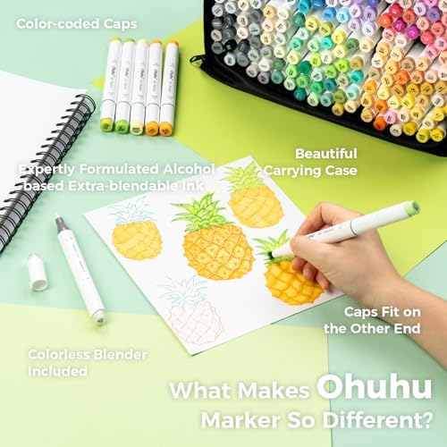Ohuhu Alcohol Markers Brush Tip   168 color Art Marker Set Double Tipped Alcohol based Markers for Artist Adults Coloring Illustration  Brush & Chisel   Honolulu   Refillable Ink