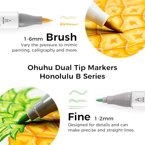 Ohuhu Alcohol Markers Brush Tip  168 Color Double Tipped Art Marker Set for Artist Adults Coloring Illustrations  Honolulu B  Brush & Fine  Refillable