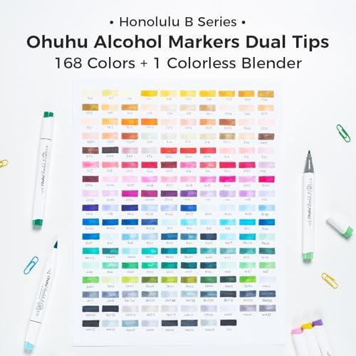 Ohuhu Alcohol Markers Brush Tip  168 Color Double Tipped Art Marker Set for Artist Adults Coloring Illustrations  Honolulu B  Brush & Fine  Refillable