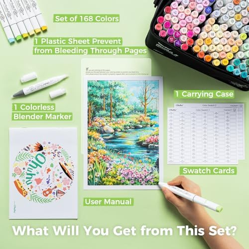 Ohuhu Alcohol Markers Brush Tip  168 Color Double Tipped Art Marker Set for Artist Adults Coloring Illustrations  Honolulu B  Brush & Fine  Refillable