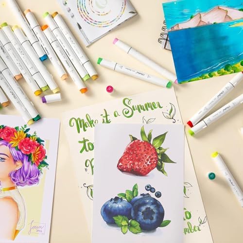 Ohuhu Alcohol Markers Brush Tip   120 color AP Certificated Double Tipped Art Marker Set for Artist Adults Cozy Coloring Drawing Illustration   Brush and Fine Dual Tips   Honolulu B   Refillable