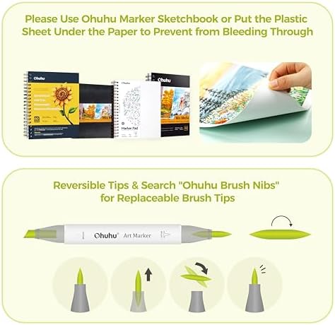 Ohuhu Brush Markers   216 color Double Tipped Alcohol based Art Marker Set for Artist Adults Coloring Illustration  Brush & Chisel Dual Tips   Honolulu Series of Ohuhu Markers   Refillable Ink