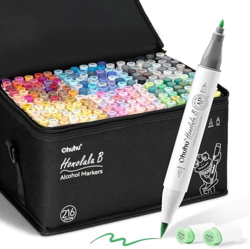 Ohuhu Brush Markers   216 color Double Tipped Alcohol based Art Marker Set for Artist Adults Coloring Illustration  Brush & Chisel Dual Tips   Honolulu Series of Ohuhu Markers   Refillable Ink